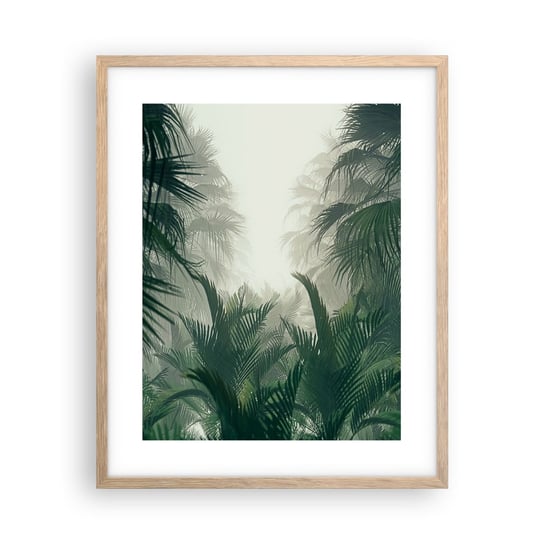 Obraz - Plakat - Tropikalna tajemnica - 40x50cm - Dżungla Palma Kokosowa Las - Foto Plakaty w ramie koloru jasny dąb do Salonu Sypialni ARTTOR ARTTOR