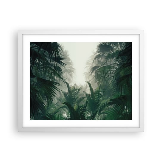 Obraz - Plakat - Tropikalna tajemnica - 50x40cm - Dżungla Palma Kokosowa Las - Foto Plakaty w ramie koloru białego do Salonu Sypialni ARTTOR ARTTOR