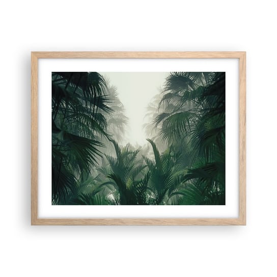 Obraz - Plakat - Tropikalna tajemnica - 50x40cm - Dżungla Palma Kokosowa Las - Foto Plakaty w ramie koloru jasny dąb do Salonu Sypialni ARTTOR ARTTOR
