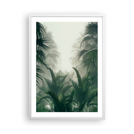Obraz - Plakat - Tropikalna tajemnica - 50x70cm - Dżungla Palma Kokosowa Las - Nowoczesny modny obraz Plakat rama biała ARTTOR ARTTOR