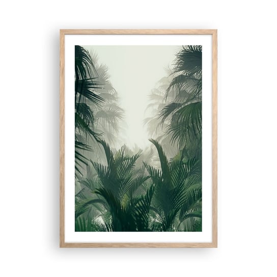 Obraz - Plakat - Tropikalna tajemnica - 50x70cm - Dżungla Palma Kokosowa Las - Nowoczesny modny obraz Plakat rama jasny dąb ARTTOR ARTTOR