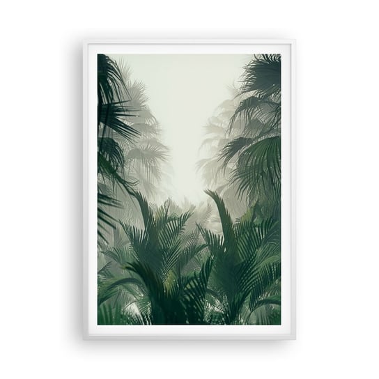 Obraz - Plakat - Tropikalna tajemnica - 70x100cm - Dżungla Palma Kokosowa Las - Foto Plakaty w ramie koloru białego do Salonu Sypialni ARTTOR ARTTOR