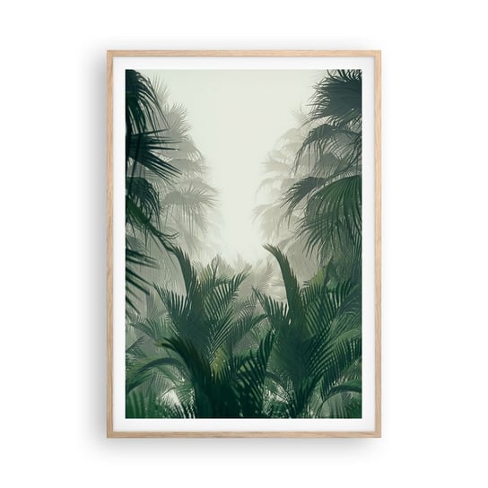 Obraz - Plakat - Tropikalna tajemnica - 70x100cm - Dżungla Palma Kokosowa Las - Foto Plakaty w ramie koloru jasny dąb do Salonu Sypialni ARTTOR ARTTOR