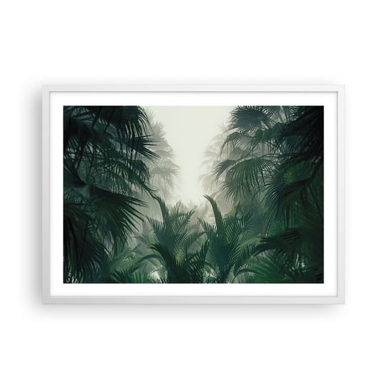 Obraz - Plakat - Tropikalna tajemnica - 70x50cm - Dżungla Palma Kokosowa Las - Nowoczesny modny obraz Plakat rama biała ARTTOR ARTTOR