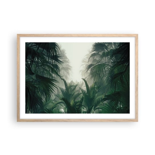 Obraz - Plakat - Tropikalna tajemnica - 70x50cm - Dżungla Palma Kokosowa Las - Nowoczesny modny obraz Plakat rama jasny dąb ARTTOR ARTTOR