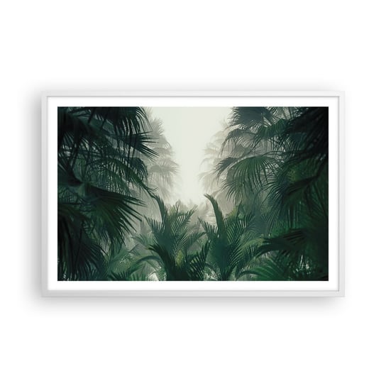 Obraz - Plakat - Tropikalna tajemnica - 91x61cm - Dżungla Palma Kokosowa Las - Foto Plakaty na ścianę w ramie białej - Plakat do Salonu Sypialni ARTTOR ARTTOR