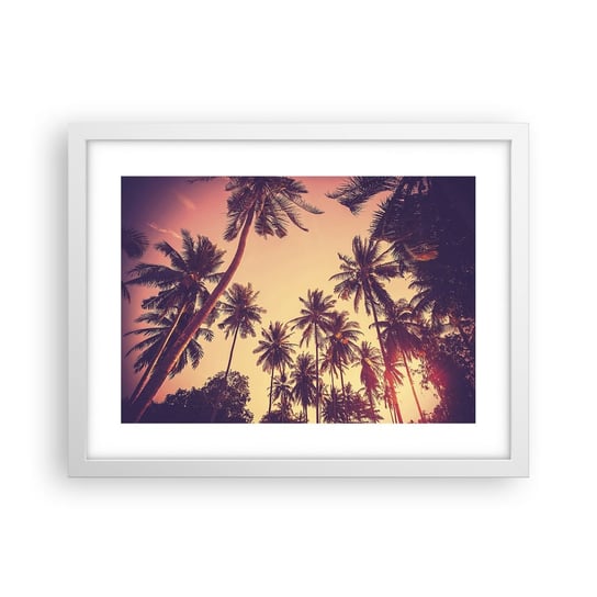 Obraz - Plakat - Tropikalna wariacja - 40x30cm - Palma Kokosowa Krajobraz Zachód Słońca - Foto Plakaty na ścianę w ramie białej - Plakat do Salonu Sypialni ARTTOR ARTTOR
