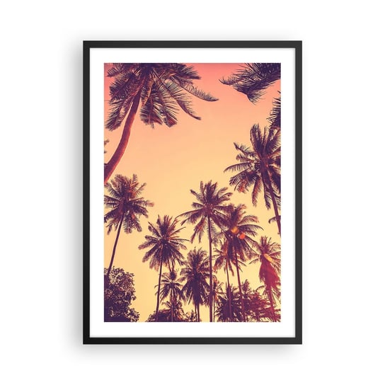 Obraz - Plakat - Tropikalna wariacja - 50x70cm - Palma Kokosowa Krajobraz Zachód Słońca - Nowoczesny modny obraz Plakat czarna rama ARTTOR ARTTOR