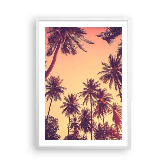 Obraz - Plakat - Tropikalna wariacja - 50x70cm - Palma Kokosowa Krajobraz Zachód Słońca - Nowoczesny modny obraz Plakat rama biała ARTTOR ARTTOR