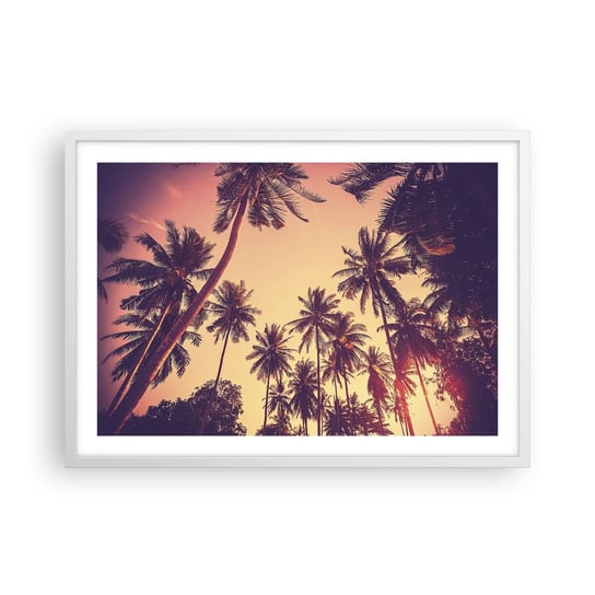 Obraz - Plakat - Tropikalna wariacja - 70x50cm - Palma Kokosowa Krajobraz Zachód Słońca - Nowoczesny modny obraz Plakat rama biała ARTTOR ARTTOR