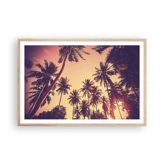 Obraz - Plakat - Tropikalna wariacja - 91x61cm - Palma Kokosowa Krajobraz Zachód Słońca - Foto Plakaty na ścianę w ramie jasny dąb - Plakat do Salonu Sypialni ARTTOR ARTTOR
