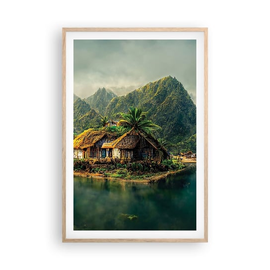 Obraz - Plakat - Tropikalny raj - 61x91cm - Egzotyka Krajobraz Wyspa - Foto Plakaty na ścianę w ramie jasny dąb - Plakat do Salonu Sypialni ARTTOR ARTTOR
