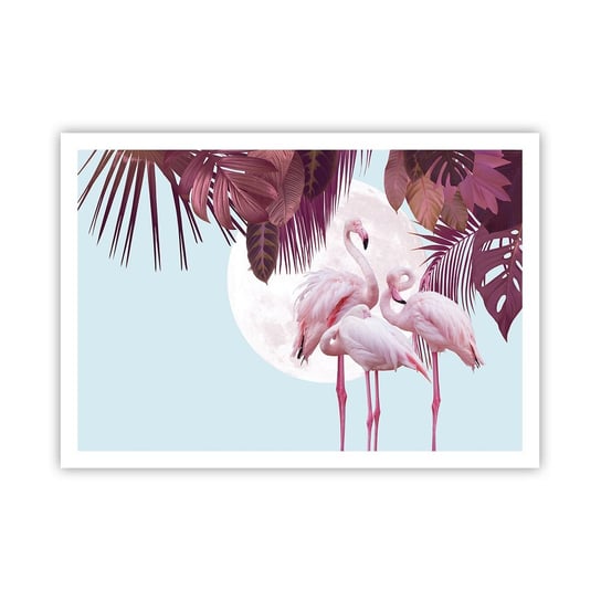 Obraz - Plakat - Trzy ptasie gracje - 100x70cm - Flamingi Ptaki Natura - Foto Plakaty bez ramy na ścianę do Salonu Sypialni ARTTOR ARTTOR