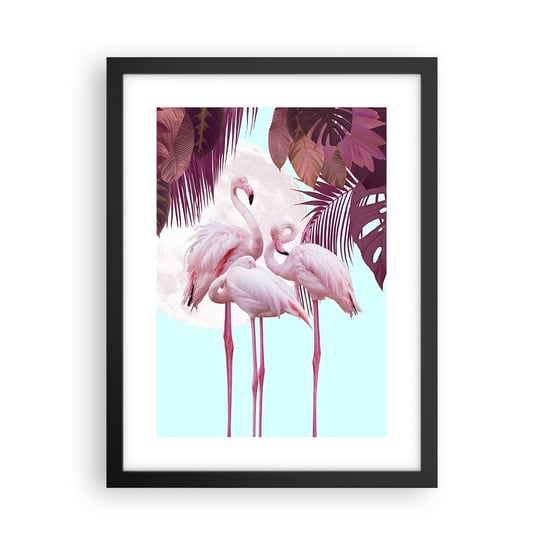 Obraz - Plakat - Trzy ptasie gracje - 30x40cm - Flamingi Ptaki Natura - Foto Plakaty na ścianę w czarnej ramie - Plakat do Salonu Sypialni ARTTOR ARTTOR