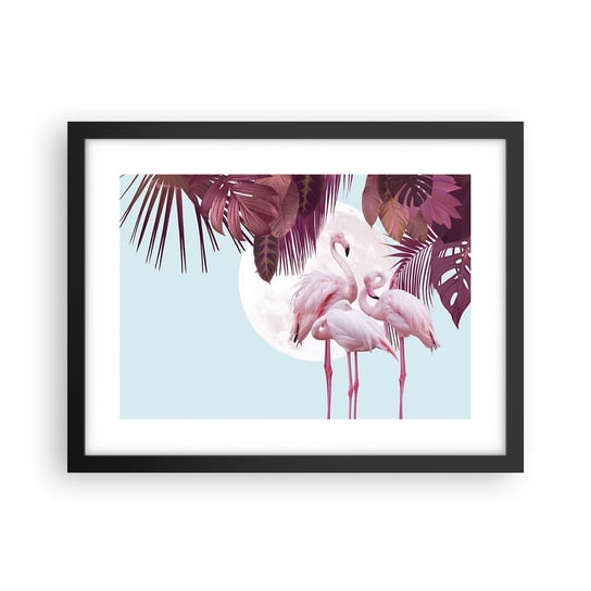 Obraz - Plakat - Trzy ptasie gracje - 40x30cm - Flamingi Ptaki Natura - Foto Plakaty na ścianę w czarnej ramie - Plakat do Salonu Sypialni ARTTOR ARTTOR