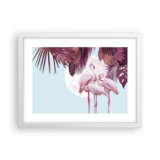 Obraz - Plakat - Trzy ptasie gracje - 40x30cm - Flamingi Ptaki Natura - Foto Plakaty na ścianę w ramie białej - Plakat do Salonu Sypialni ARTTOR ARTTOR