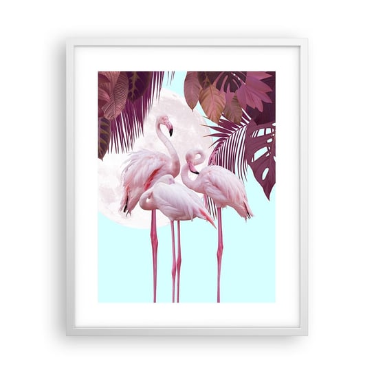 Obraz - Plakat - Trzy ptasie gracje - 40x50cm - Flamingi Ptaki Natura - Foto Plakaty w ramie koloru białego do Salonu Sypialni ARTTOR ARTTOR