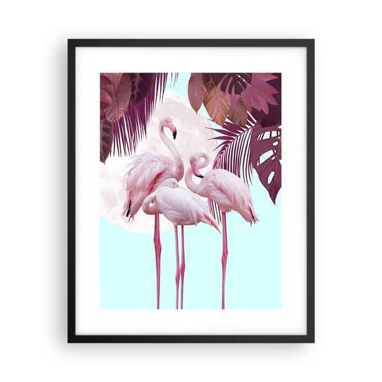 Obraz - Plakat - Trzy ptasie gracje - 40x50cm - Flamingi Ptaki Natura - Foto Plakaty w ramie koloru czarnego do Salonu Sypialni ARTTOR ARTTOR