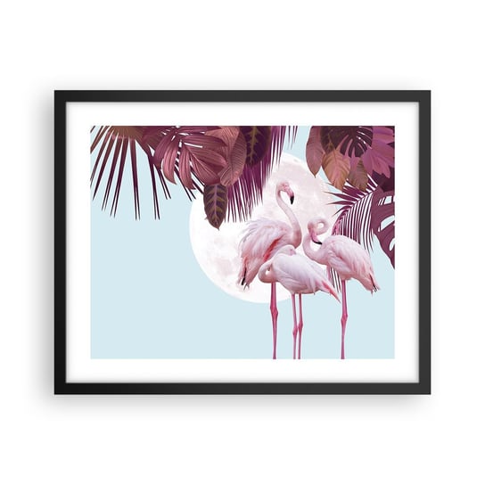 Obraz - Plakat - Trzy ptasie gracje - 50x40cm - Flamingi Ptaki Natura - Foto Plakaty w ramie koloru czarnego do Salonu Sypialni ARTTOR ARTTOR
