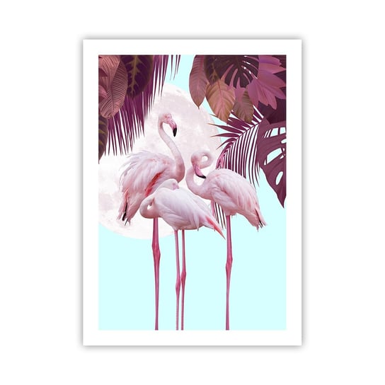 Obraz - Plakat - Trzy ptasie gracje - 50x70cm - Flamingi Ptaki Natura - Nowoczesny modny obraz Plakat bez ramy do Salonu Sypialni ARTTOR ARTTOR