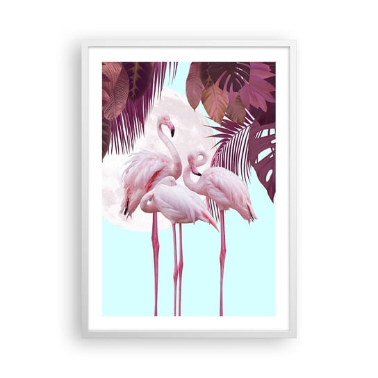 Obraz - Plakat - Trzy ptasie gracje - 50x70cm - Flamingi Ptaki Natura - Nowoczesny modny obraz Plakat rama biała ARTTOR ARTTOR