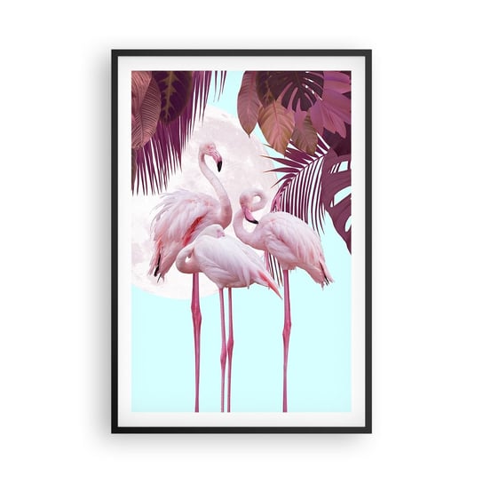 Obraz - Plakat - Trzy ptasie gracje - 61x91cm - Flamingi Ptaki Natura - Foto Plakaty na ścianę w czarnej ramie - Plakat do Salonu Sypialni ARTTOR ARTTOR