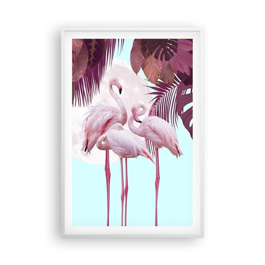 Obraz - Plakat - Trzy ptasie gracje - 61x91cm - Flamingi Ptaki Natura - Foto Plakaty na ścianę w ramie białej - Plakat do Salonu Sypialni ARTTOR ARTTOR