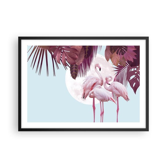 Obraz - Plakat - Trzy ptasie gracje - 70x50cm - Flamingi Ptaki Natura - Nowoczesny modny obraz Plakat czarna rama ARTTOR ARTTOR