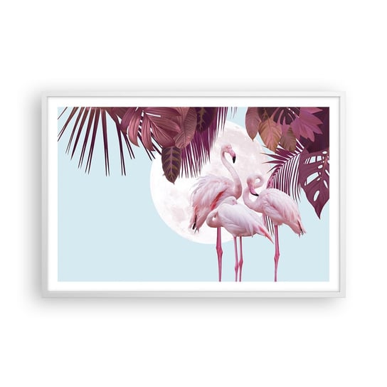Obraz - Plakat - Trzy ptasie gracje - 91x61cm - Flamingi Ptaki Natura - Foto Plakaty na ścianę w ramie białej - Plakat do Salonu Sypialni ARTTOR ARTTOR
