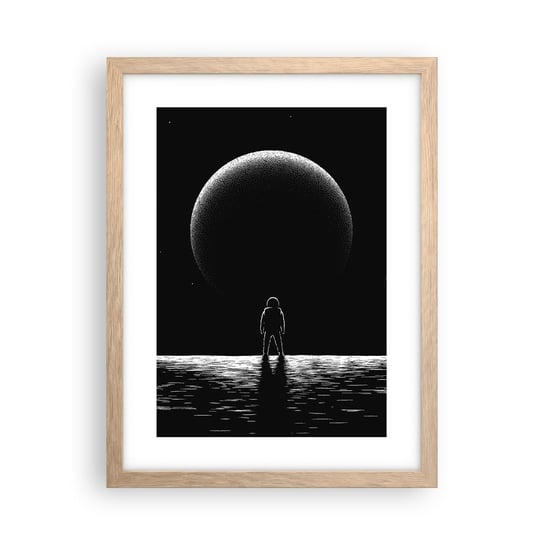 Obraz - Plakat - Twarzą w twarz - 30x40cm - Kosmos Astronauta Planeta - Foto Plakaty na ścianę w ramie jasny dąb - Plakat do Salonu Sypialni ARTTOR ARTTOR