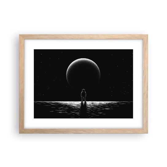 Obraz - Plakat - Twarzą w twarz - 40x30cm - Kosmos Astronauta Planeta - Foto Plakaty na ścianę w ramie jasny dąb - Plakat do Salonu Sypialni ARTTOR ARTTOR