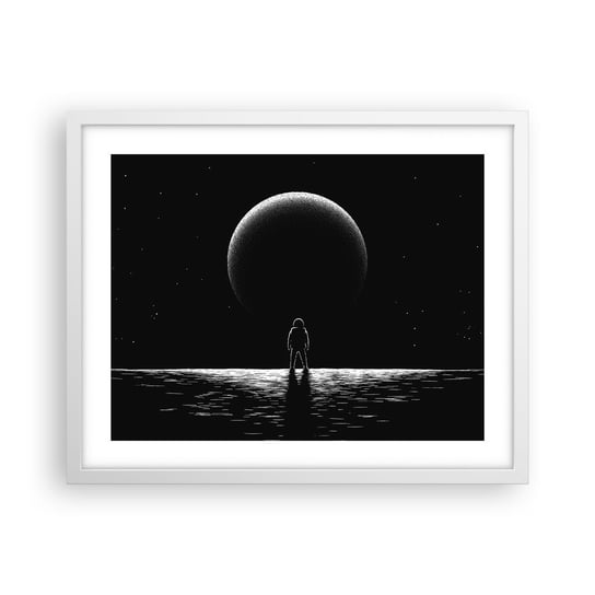 Obraz - Plakat - Twarzą w twarz - 50x40cm - Kosmos Astronauta Planeta - Foto Plakaty w ramie koloru białego do Salonu Sypialni ARTTOR ARTTOR