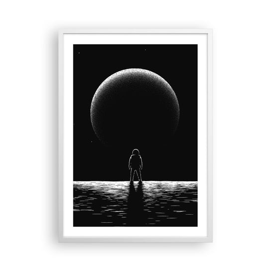 Obraz - Plakat - Twarzą w twarz - 50x70cm - Kosmos Astronauta Planeta - Nowoczesny modny obraz Plakat rama biała ARTTOR ARTTOR