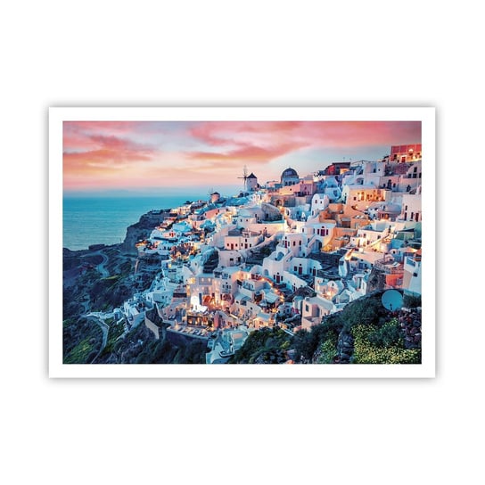 Obraz - Plakat - Twoje wielkie greckie wakacje - 100x70cm - Krajobraz Grecja Santorini - Foto Plakaty bez ramy na ścianę do Salonu Sypialni ARTTOR ARTTOR