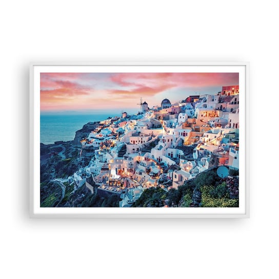 Obraz - Plakat - Twoje wielkie greckie wakacje - 100x70cm - Krajobraz Grecja Santorini - Foto Plakaty w ramie koloru białego do Salonu Sypialni ARTTOR ARTTOR