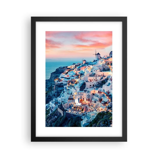 Obraz - Plakat - Twoje wielkie greckie wakacje - 30x40cm - Krajobraz Grecja Santorini - Foto Plakaty na ścianę w czarnej ramie - Plakat do Salonu Sypialni ARTTOR ARTTOR
