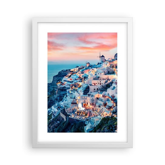 Obraz - Plakat - Twoje wielkie greckie wakacje - 30x40cm - Krajobraz Grecja Santorini - Foto Plakaty na ścianę w ramie białej - Plakat do Salonu Sypialni ARTTOR ARTTOR