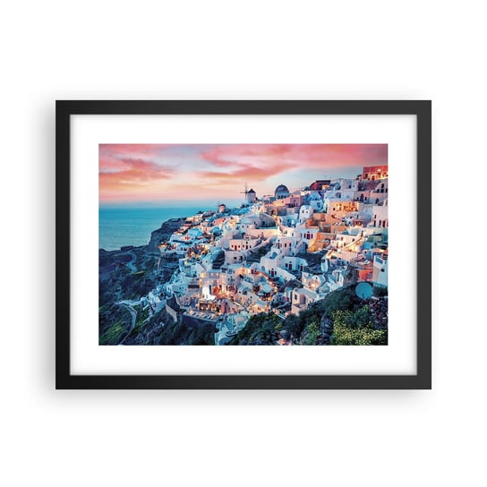 Obraz - Plakat - Twoje wielkie greckie wakacje - 40x30cm - Krajobraz Grecja Santorini - Foto Plakaty na ścianę w czarnej ramie - Plakat do Salonu Sypialni ARTTOR ARTTOR