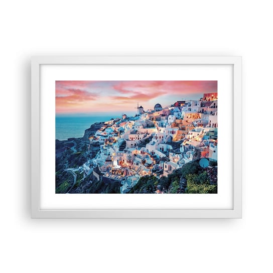 Obraz - Plakat - Twoje wielkie greckie wakacje - 40x30cm - Krajobraz Grecja Santorini - Foto Plakaty na ścianę w ramie białej - Plakat do Salonu Sypialni ARTTOR ARTTOR