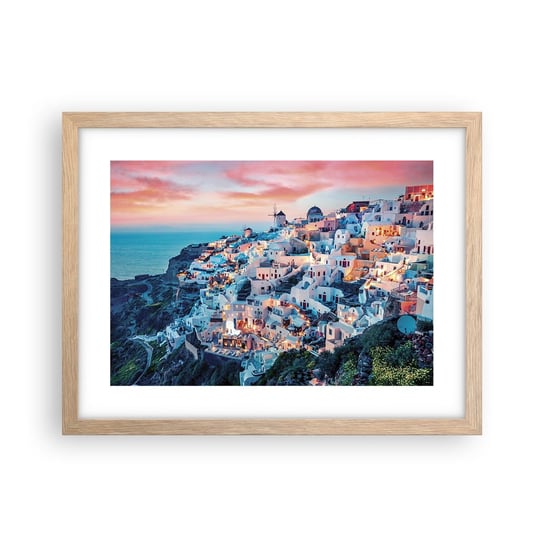 Obraz - Plakat - Twoje wielkie greckie wakacje - 40x30cm - Krajobraz Grecja Santorini - Foto Plakaty na ścianę w ramie jasny dąb - Plakat do Salonu Sypialni ARTTOR ARTTOR