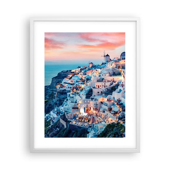 Obraz - Plakat - Twoje wielkie greckie wakacje - 40x50cm - Krajobraz Grecja Santorini - Foto Plakaty w ramie koloru białego do Salonu Sypialni ARTTOR ARTTOR