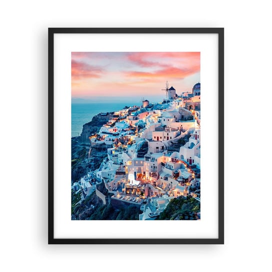 Obraz - Plakat - Twoje wielkie greckie wakacje - 40x50cm - Krajobraz Grecja Santorini - Foto Plakaty w ramie koloru czarnego do Salonu Sypialni ARTTOR ARTTOR
