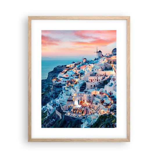 Obraz - Plakat - Twoje wielkie greckie wakacje - 40x50cm - Krajobraz Grecja Santorini - Foto Plakaty w ramie koloru jasny dąb do Salonu Sypialni ARTTOR ARTTOR