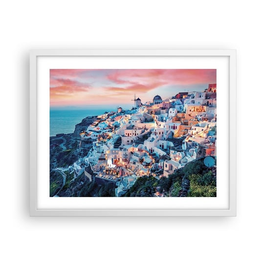 Obraz - Plakat - Twoje wielkie greckie wakacje - 50x40cm - Krajobraz Grecja Santorini - Foto Plakaty w ramie koloru białego do Salonu Sypialni ARTTOR ARTTOR