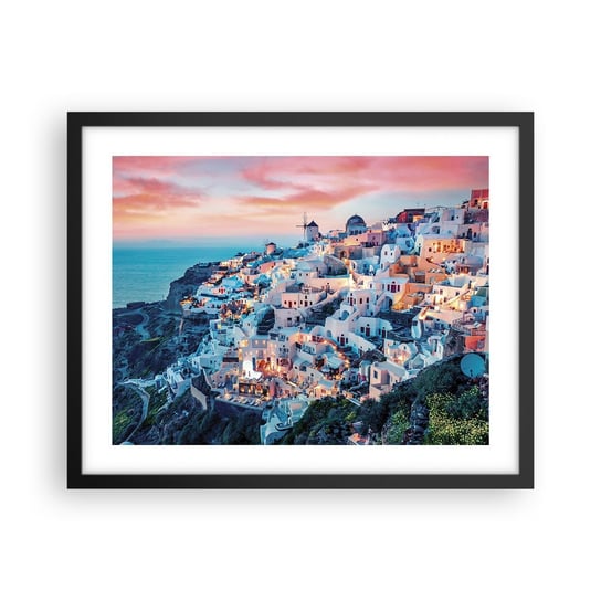 Obraz - Plakat - Twoje wielkie greckie wakacje - 50x40cm - Krajobraz Grecja Santorini - Foto Plakaty w ramie koloru czarnego do Salonu Sypialni ARTTOR ARTTOR