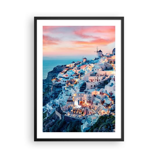 Obraz - Plakat - Twoje wielkie greckie wakacje - 50x70cm - Krajobraz Grecja Santorini - Nowoczesny modny obraz Plakat czarna rama ARTTOR ARTTOR