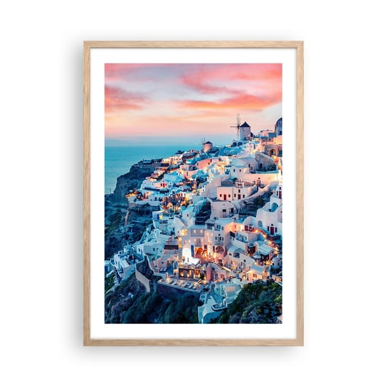Obraz - Plakat - Twoje wielkie greckie wakacje - 50x70cm - Krajobraz Grecja Santorini - Nowoczesny modny obraz Plakat rama jasny dąb ARTTOR ARTTOR