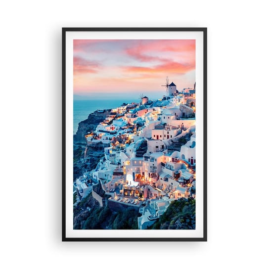Obraz - Plakat - Twoje wielkie greckie wakacje - 61x91cm - Krajobraz Grecja Santorini - Foto Plakaty na ścianę w czarnej ramie - Plakat do Salonu Sypialni ARTTOR ARTTOR