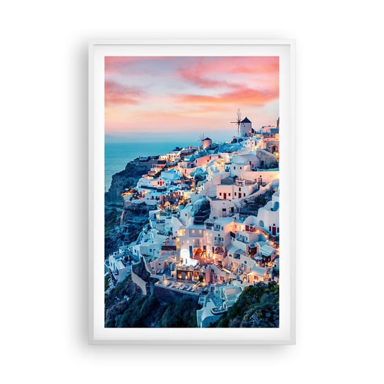 Obraz - Plakat - Twoje wielkie greckie wakacje - 61x91cm - Krajobraz Grecja Santorini - Foto Plakaty na ścianę w ramie białej - Plakat do Salonu Sypialni ARTTOR ARTTOR