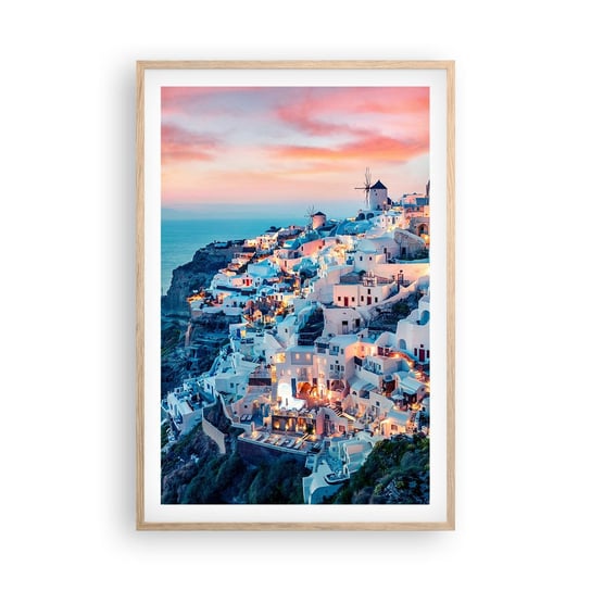 Obraz - Plakat - Twoje wielkie greckie wakacje - 61x91cm - Krajobraz Grecja Santorini - Foto Plakaty na ścianę w ramie jasny dąb - Plakat do Salonu Sypialni ARTTOR ARTTOR
